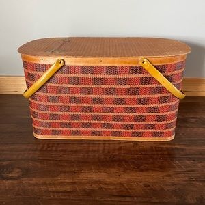 Vintage Checkered Picnic Basket